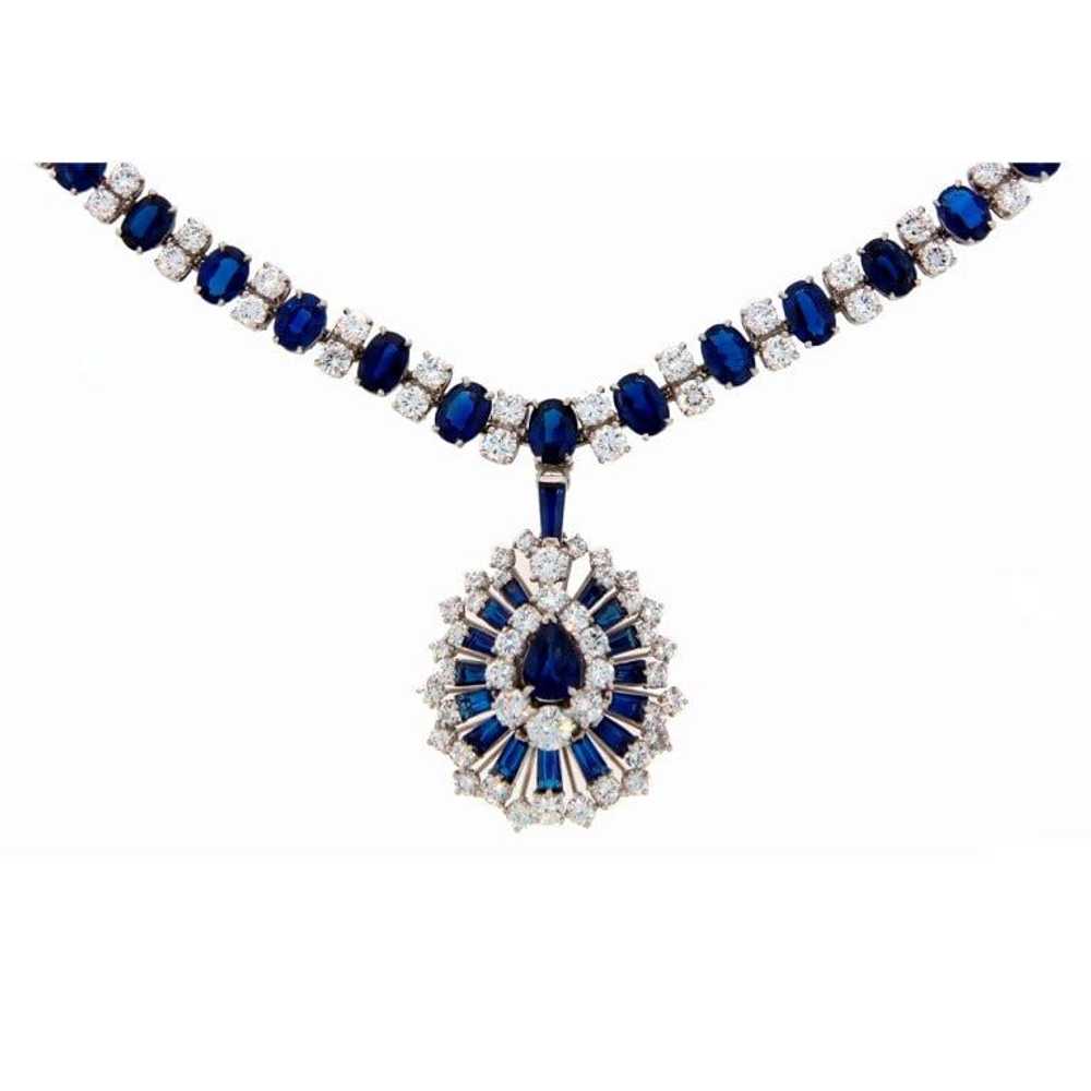 Oscar Heyman Sapphire Diamond Platinum Necklace B… - image 1