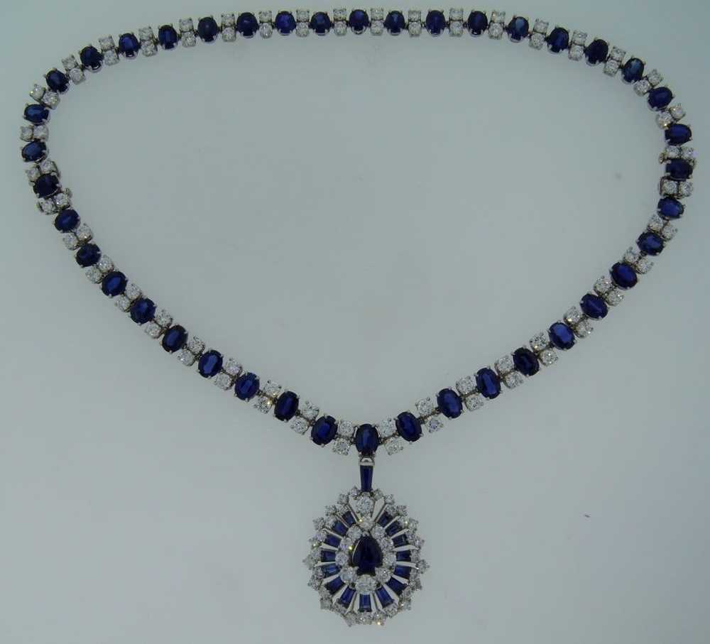 Oscar Heyman Sapphire Diamond Platinum Necklace B… - image 8