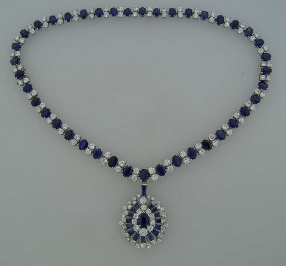 Oscar Heyman Sapphire Diamond Platinum Necklace B… - image 9
