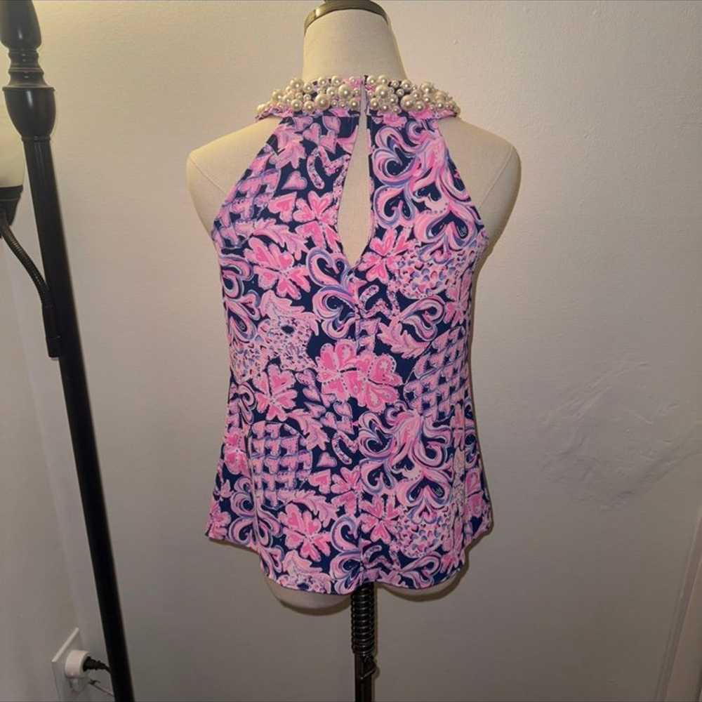 Lilly Pulitzer XS Shawn Halter Top Navy Pink Pear… - image 5