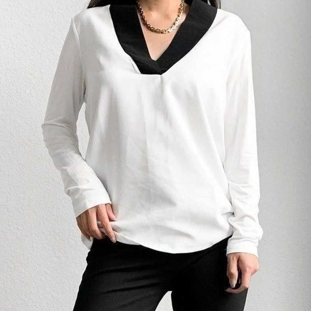 Mango White Black Long Sleeve VNeck Blouse Knit T… - image 3