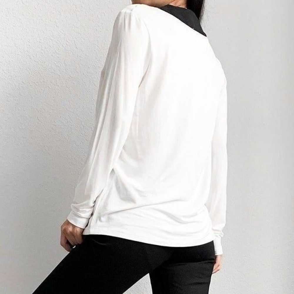 Mango White Black Long Sleeve VNeck Blouse Knit T… - image 4