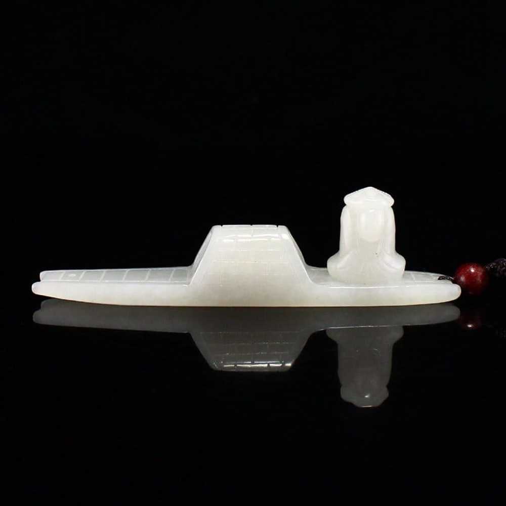 Chinese Natural Hetian Jade Carved Boat & Figure … - image 1