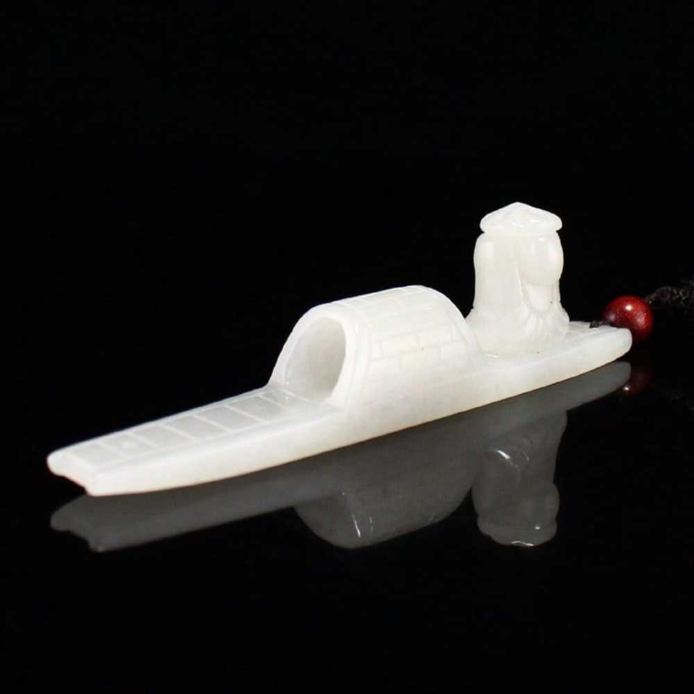 Chinese Natural Hetian Jade Carved Boat & Figure … - image 3