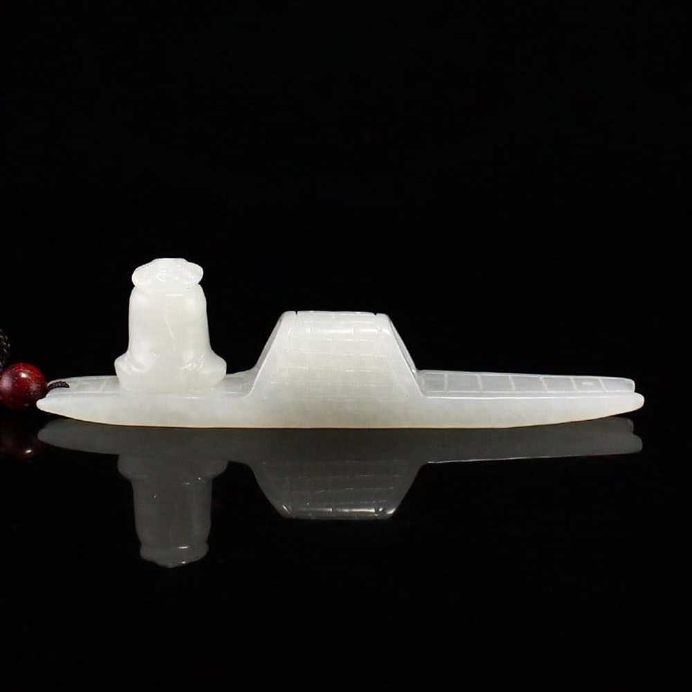Chinese Natural Hetian Jade Carved Boat & Figure … - image 4