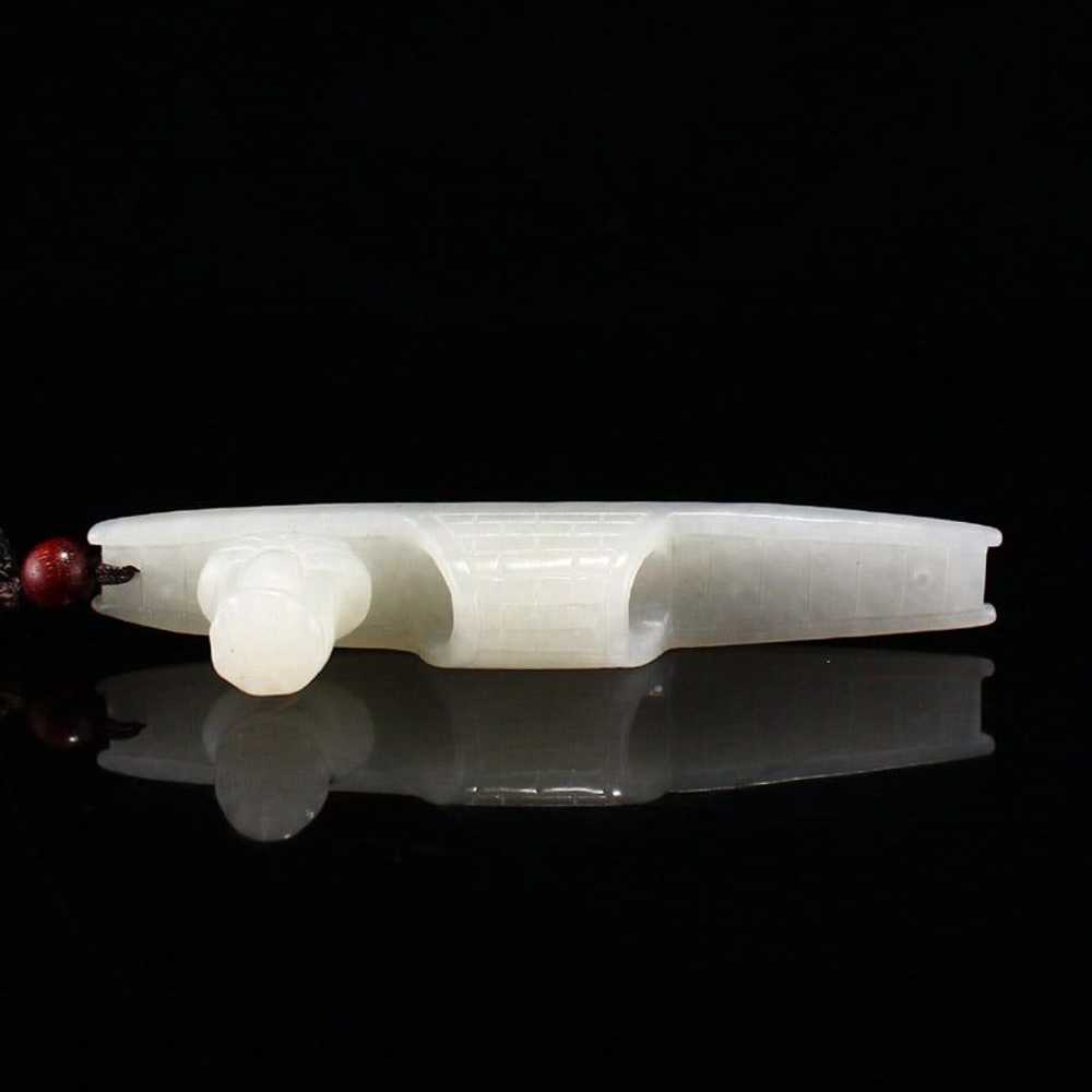 Chinese Natural Hetian Jade Carved Boat & Figure … - image 5