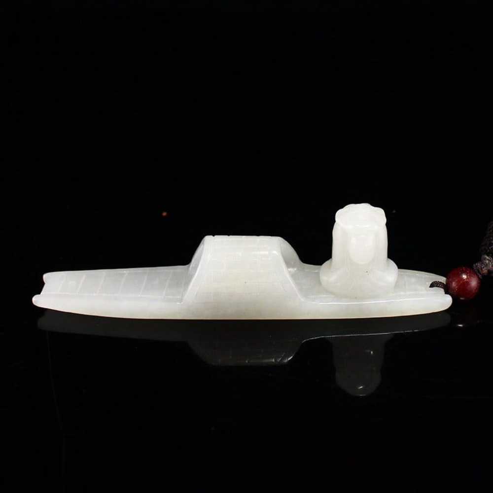 Chinese Natural Hetian Jade Carved Boat & Figure … - image 6