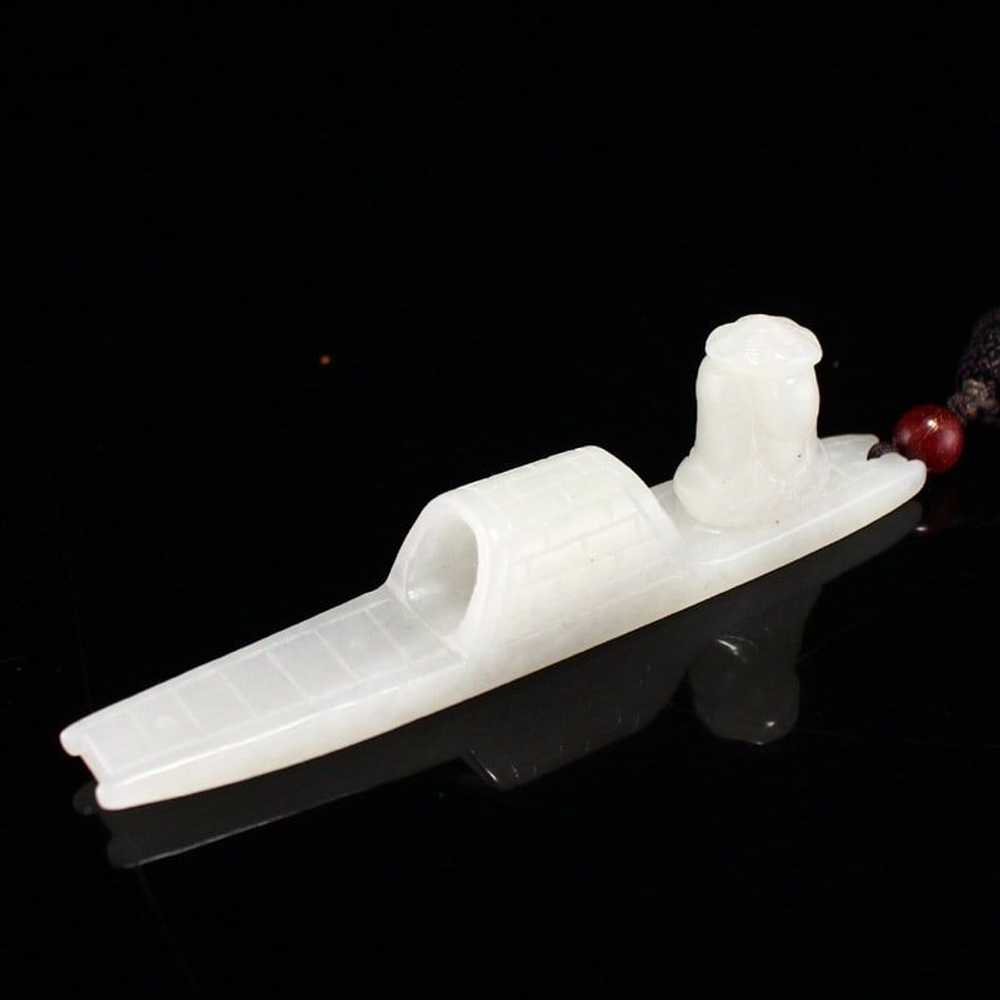 Chinese Natural Hetian Jade Carved Boat & Figure … - image 7