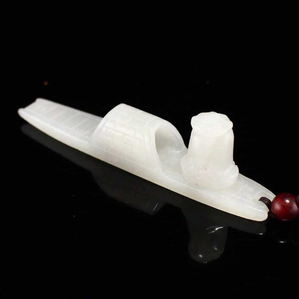 Chinese Natural Hetian Jade Carved Boat & Figure … - image 8