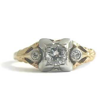 Vintage 1940's Two-Tone Diamond Engagement Ring 1… - image 1