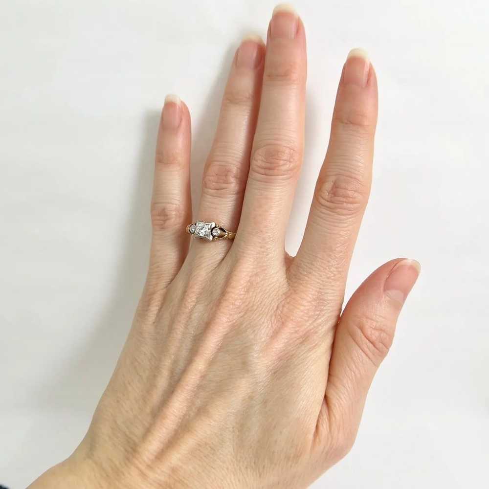 Vintage 1940's Two-Tone Diamond Engagement Ring 1… - image 2