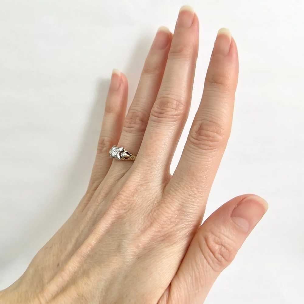 Vintage 1940's Two-Tone Diamond Engagement Ring 1… - image 3