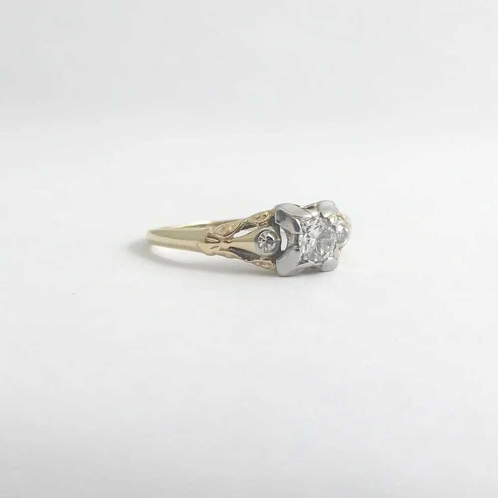 Vintage 1940's Two-Tone Diamond Engagement Ring 1… - image 6