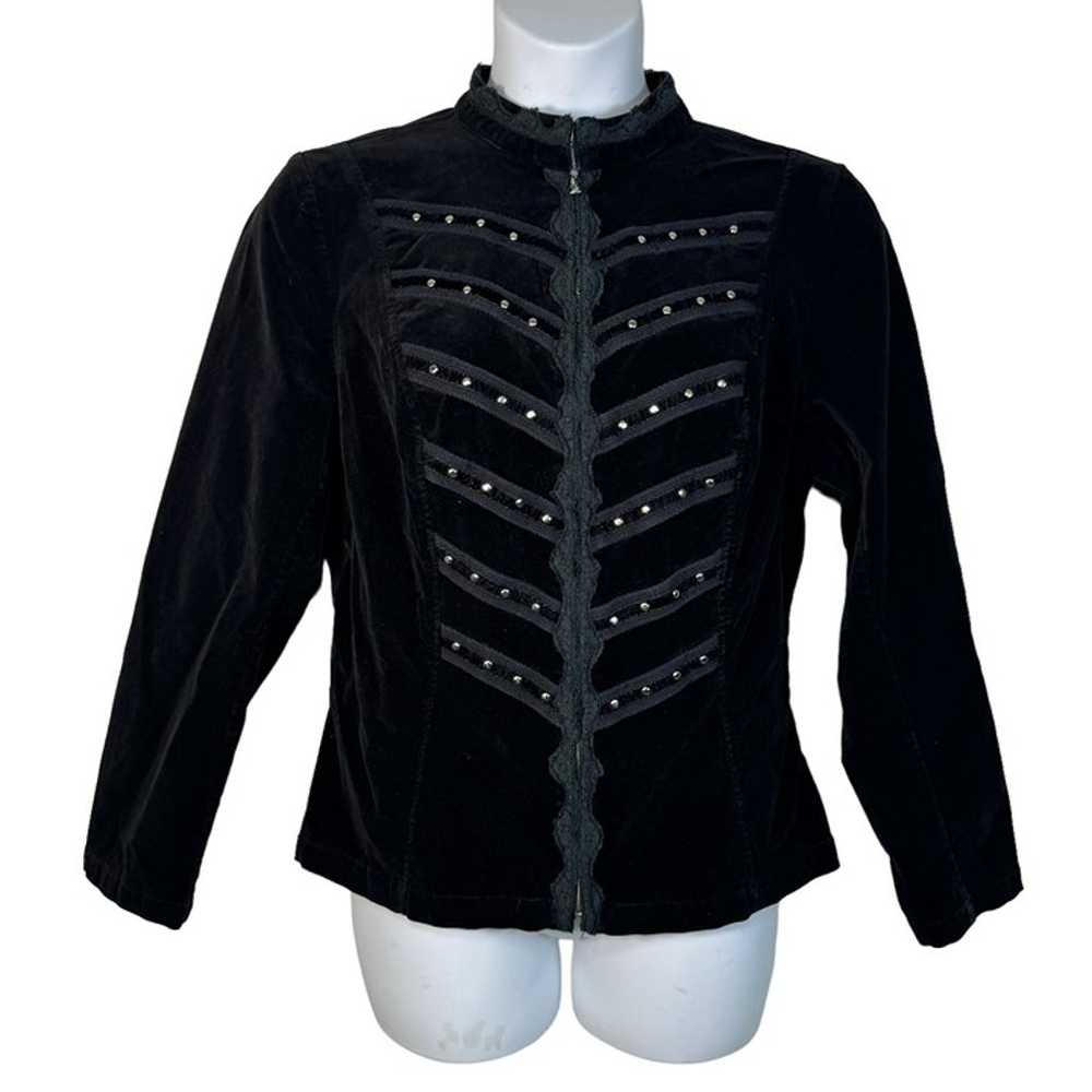 Tripp NYC Military Black Velvet Studded Jacket Co… - image 1