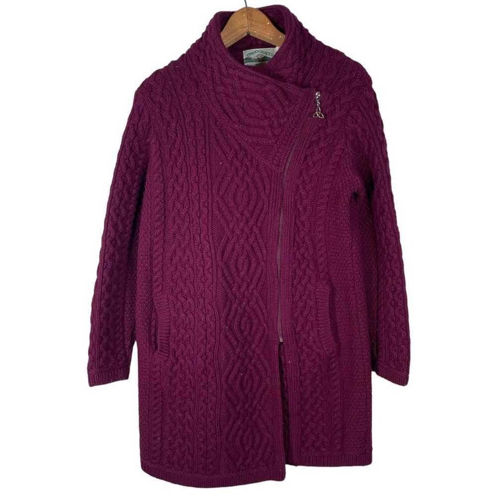 Aran Crafts 100% Merino Wool Knit Coatigan Wine C… - image 2