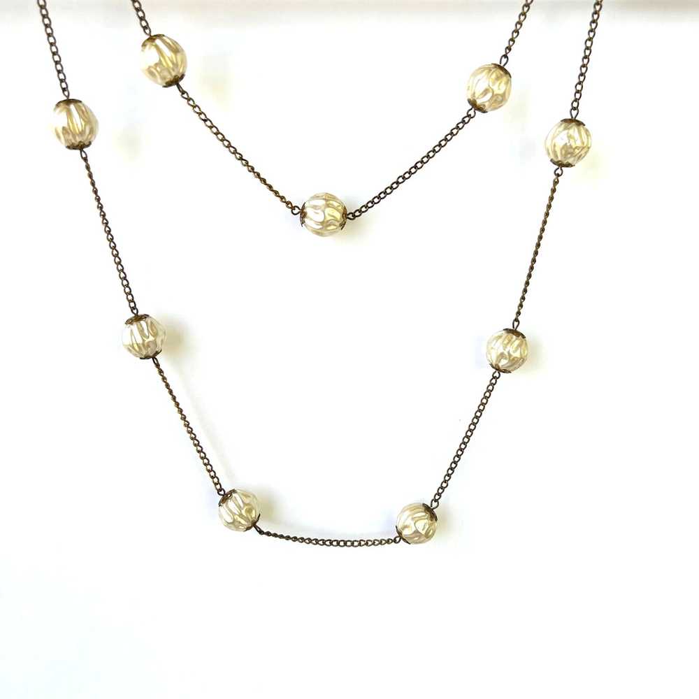Vintage Pearl and Chain Vintage Necklace, Texture… - image 7