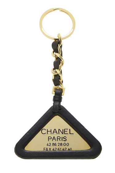 Gold & Black Leather Triangle Keychain