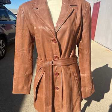 Vintage Scully Brown Leather Trench Coat - XL
