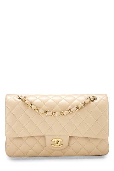 Beige Quilted Lambskin Classic Double Flap Medium