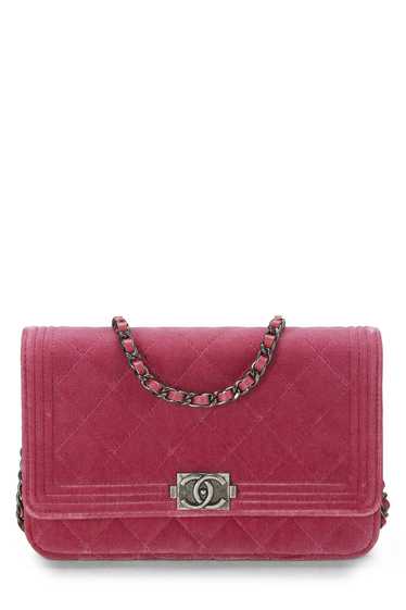 Pink Quilted Velvet Boy Wallet on Chain (WOC)