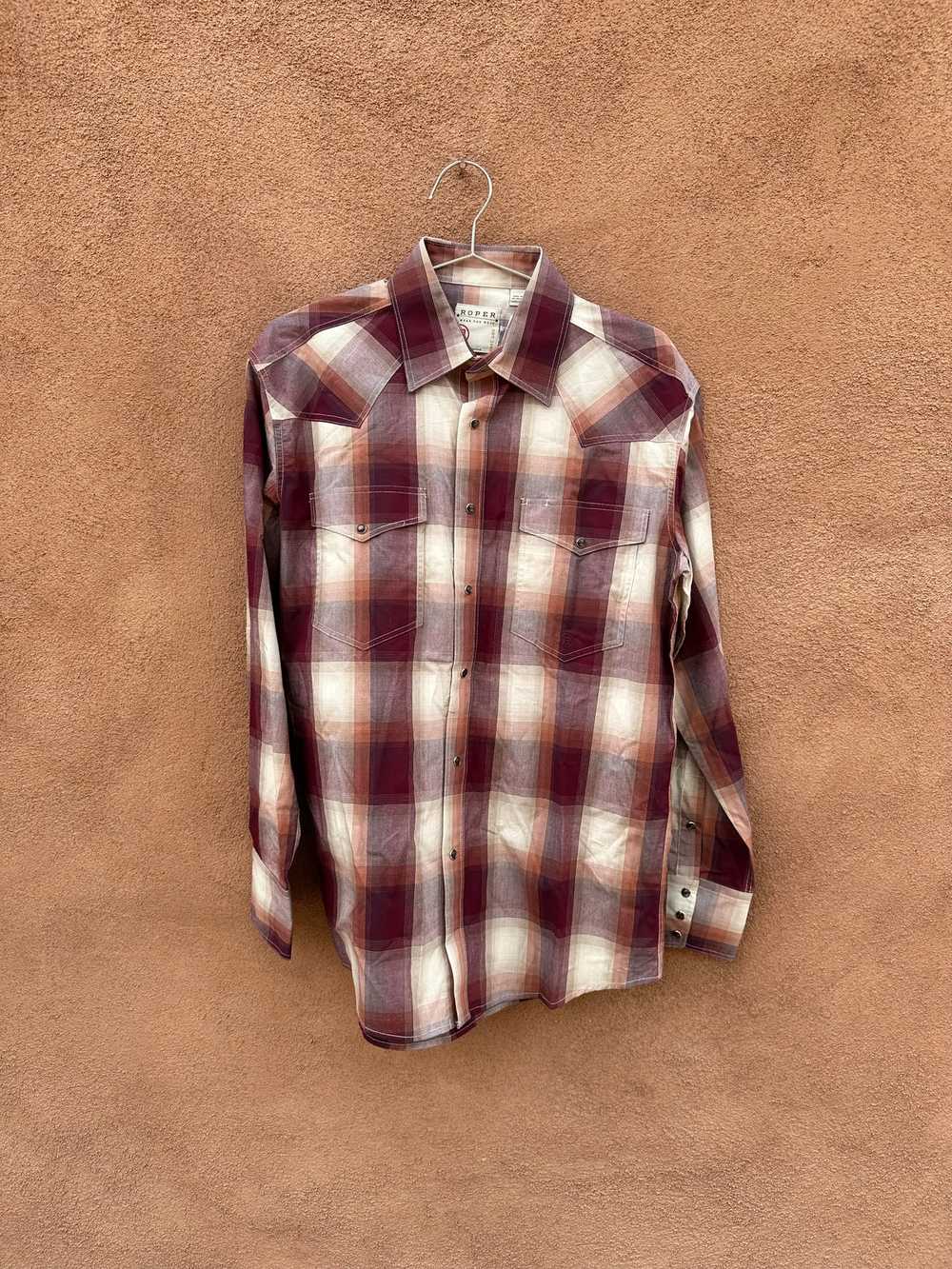 Maroon & Tan Plaid Roper Western Shirt - image 1