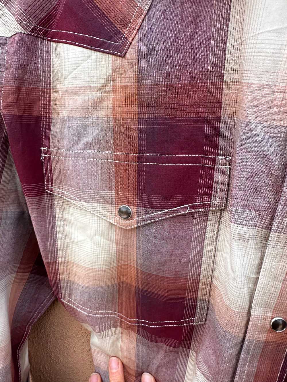 Maroon & Tan Plaid Roper Western Shirt - image 2