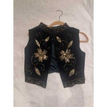 Cropped elegant women’s vest jacket with diamonds… - image 1