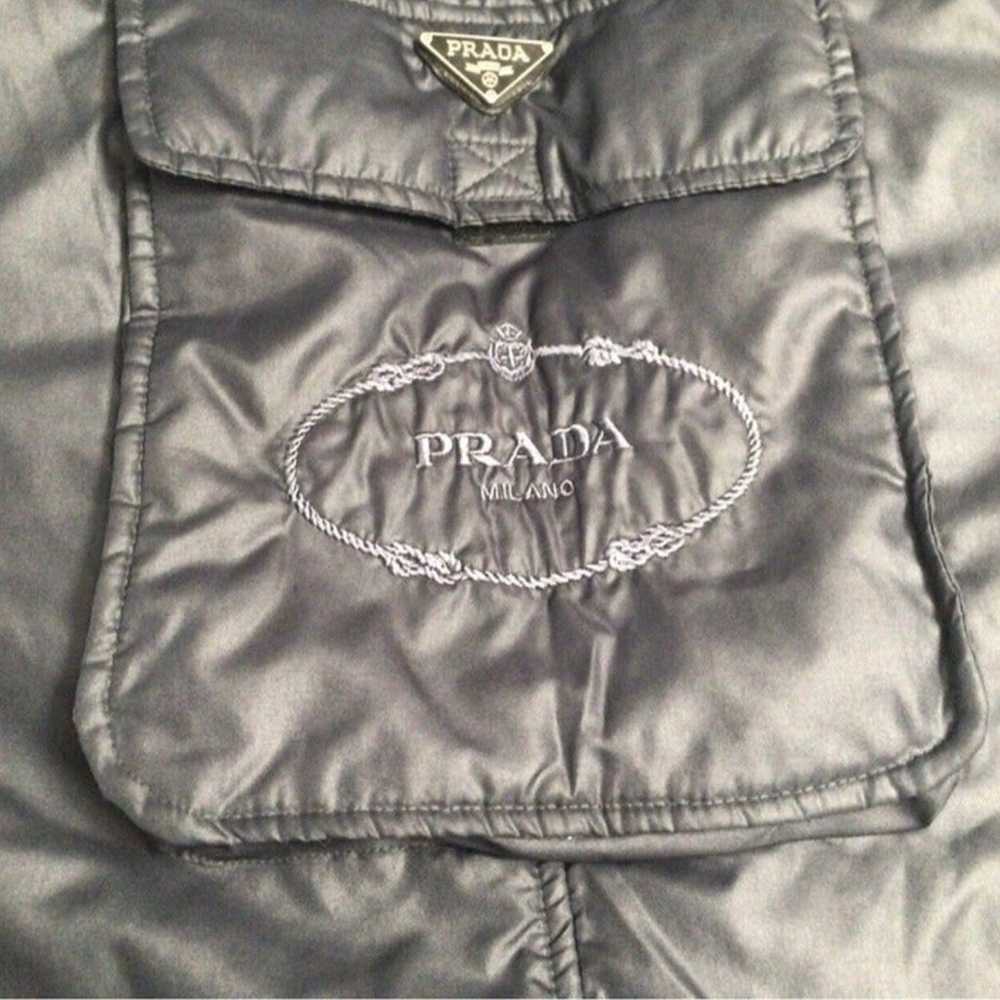 Prada Gray Blue Trench Puffer Jacket Coat with Ho… - image 11