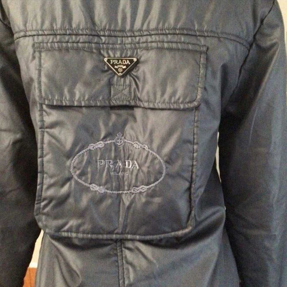 Prada Gray Blue Trench Puffer Jacket Coat with Ho… - image 6