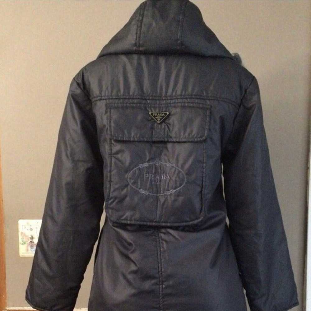 Prada Gray Blue Trench Puffer Jacket Coat with Ho… - image 7