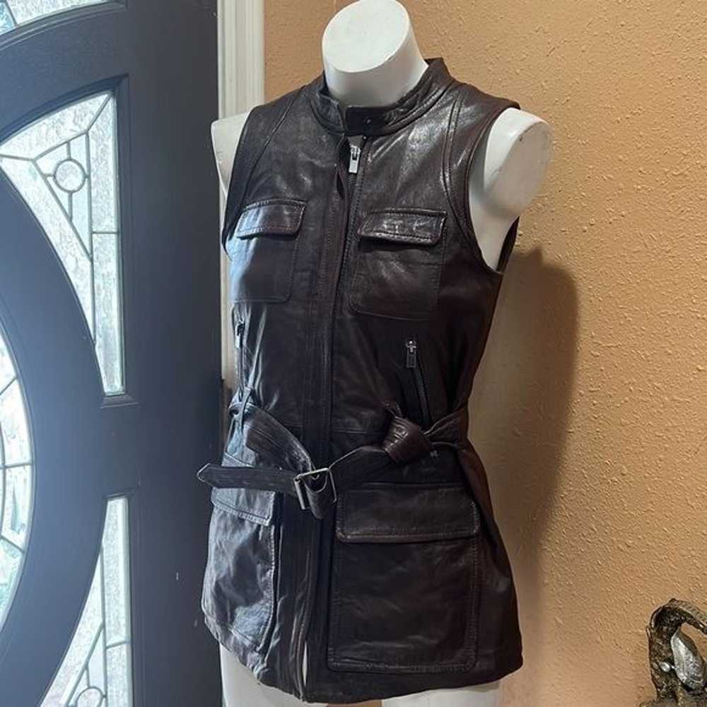 Theory brown sleeveless leather vest - image 2