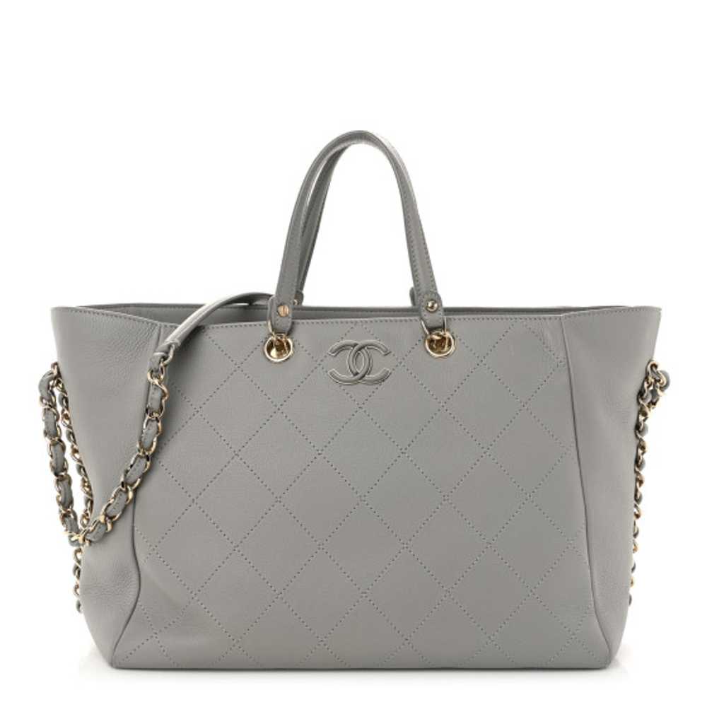 CHANEL Bullskin Stitched Medium Shopping Bag Grey - image 1