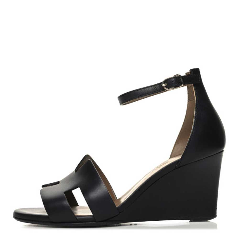 HERMES Calfskin Legend Wedge Sandals 35.5 Black - image 1