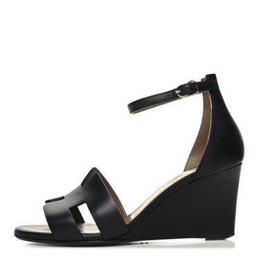 HERMES Calfskin Legend Wedge Sandals 35.5 Black - image 1