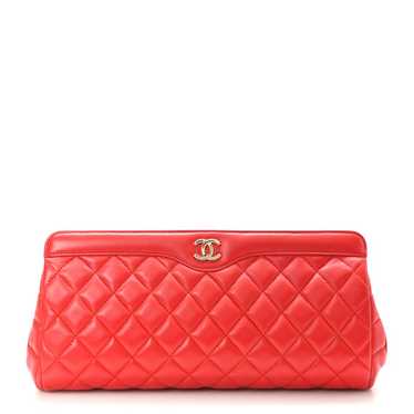 CHANEL Lambskin Quilted Clutch Red