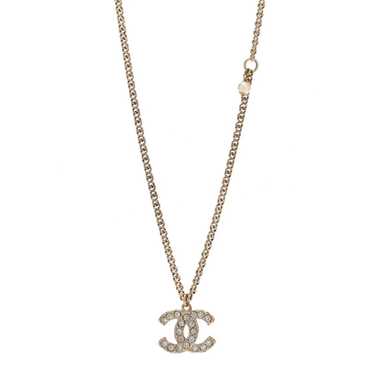 CHANEL Metal Pearl Crystal CC Textured Pendant Nec