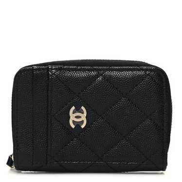 CHANEL Caviar Quilted Zip Card Holder Black
