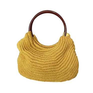 Vintage Crochet Knit Circle Handle Shoulder Bag P… - image 1