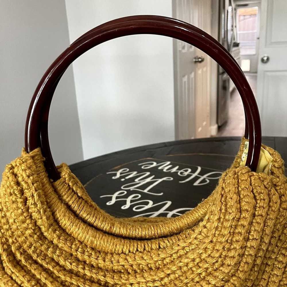 Vintage Crochet Knit Circle Handle Shoulder Bag P… - image 3