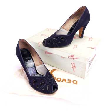 1950s Navy Suede Peep Toe Pumps by Devonshire UK 4 - image 1