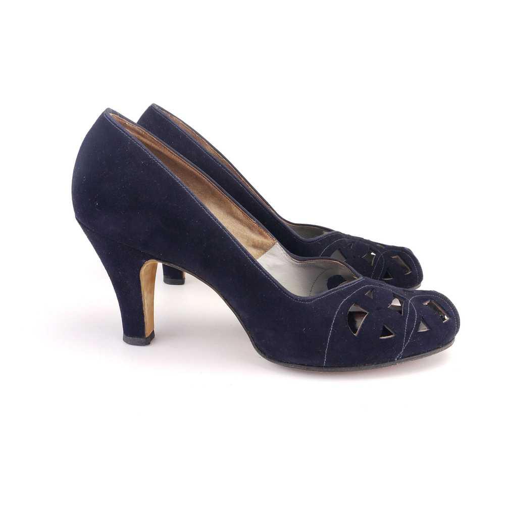 1950s Navy Suede Peep Toe Pumps by Devonshire UK 4 - image 2