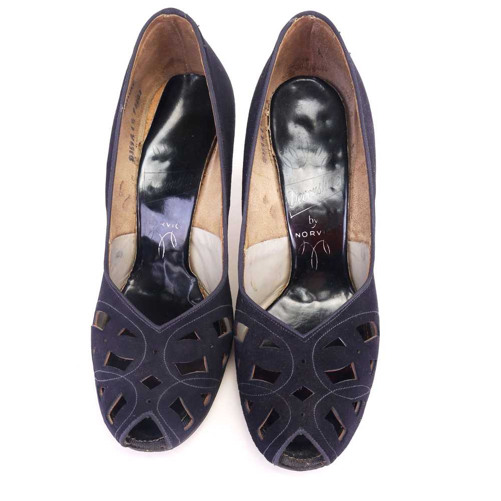 1950s Navy Suede Peep Toe Pumps by Devonshire UK 4 - image 3