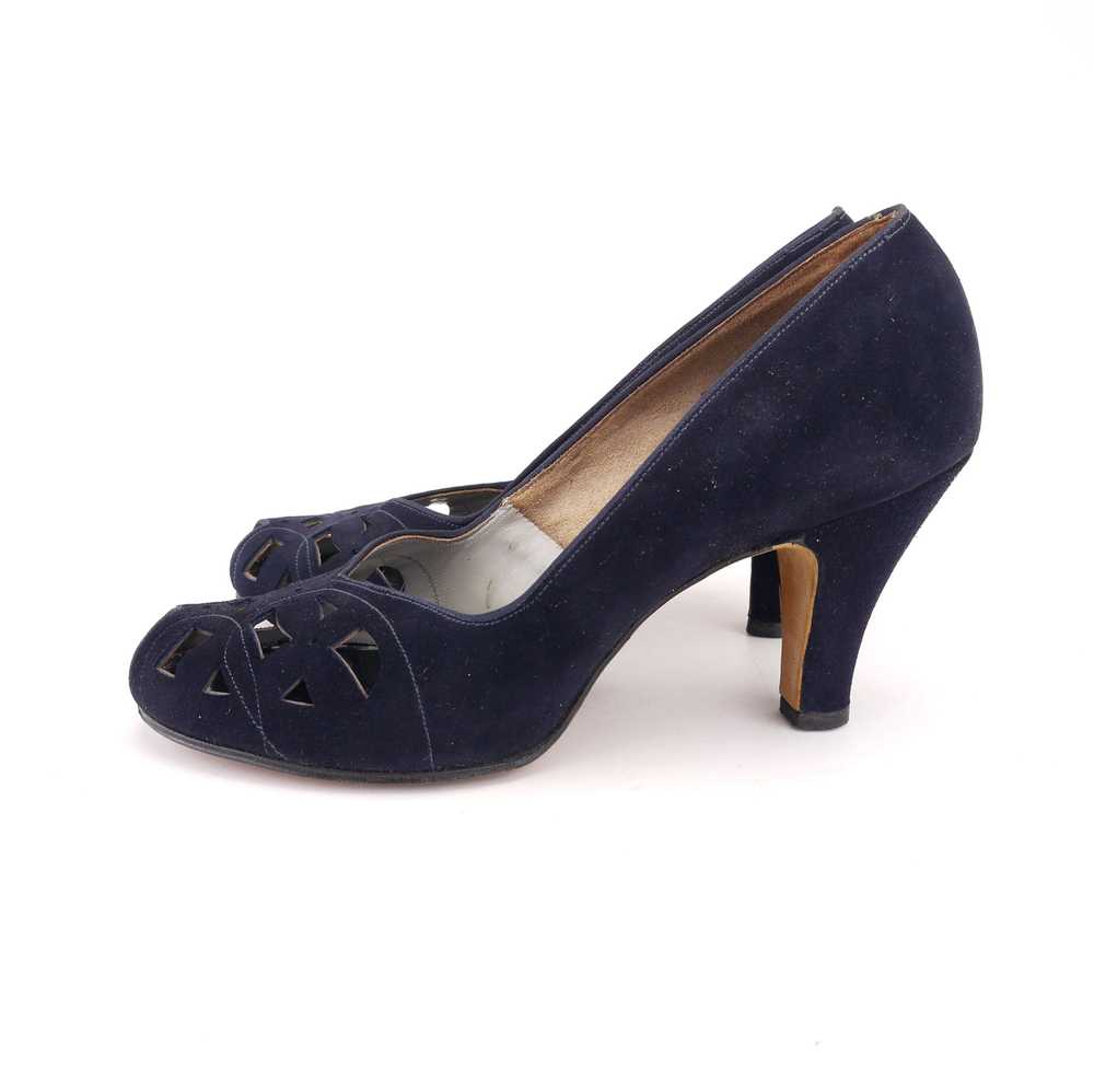 1950s Navy Suede Peep Toe Pumps by Devonshire UK 4 - image 4