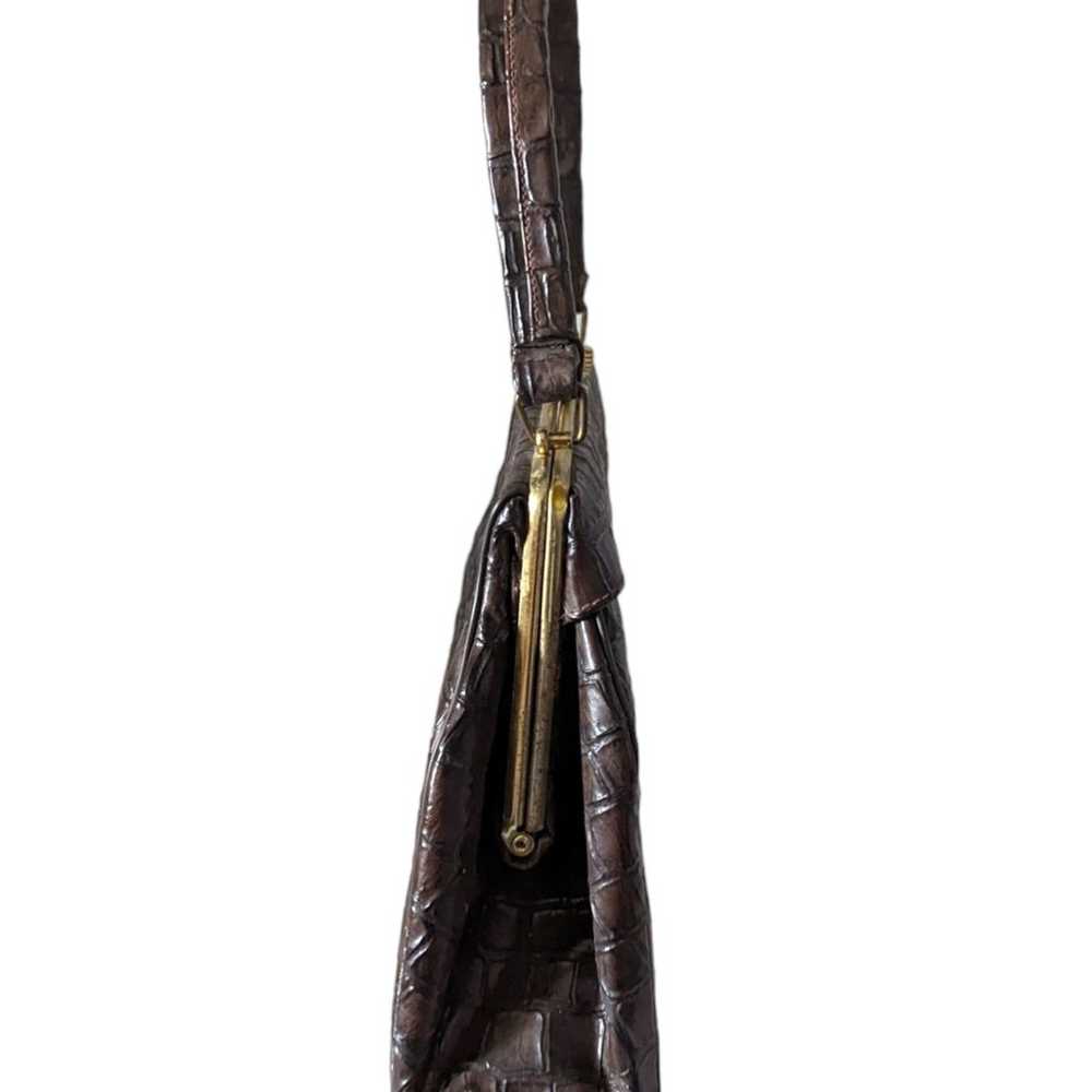 Vintage 60s Brown Faux Alligator Leather Handbag … - image 4