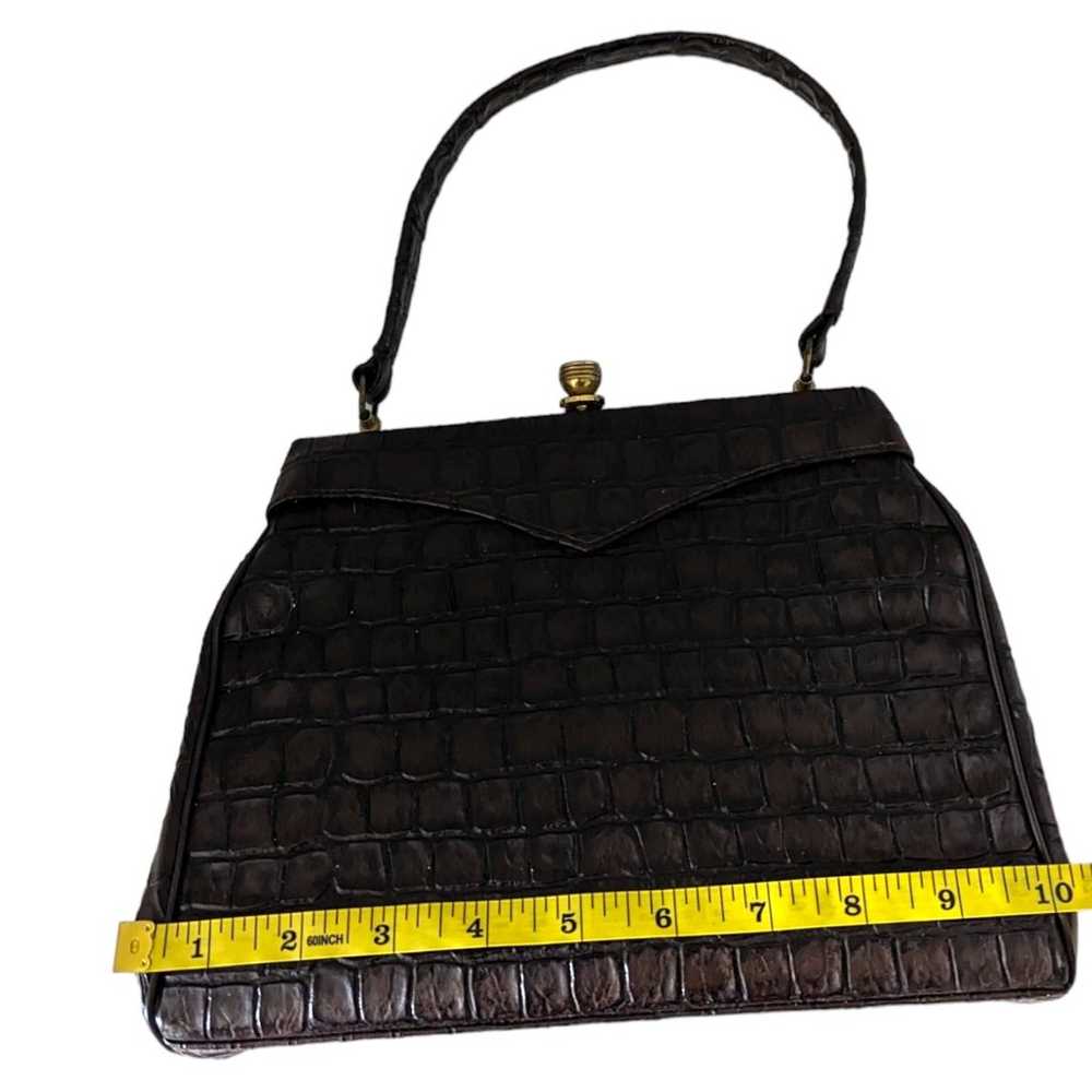 Vintage 60s Brown Faux Alligator Leather Handbag … - image 6