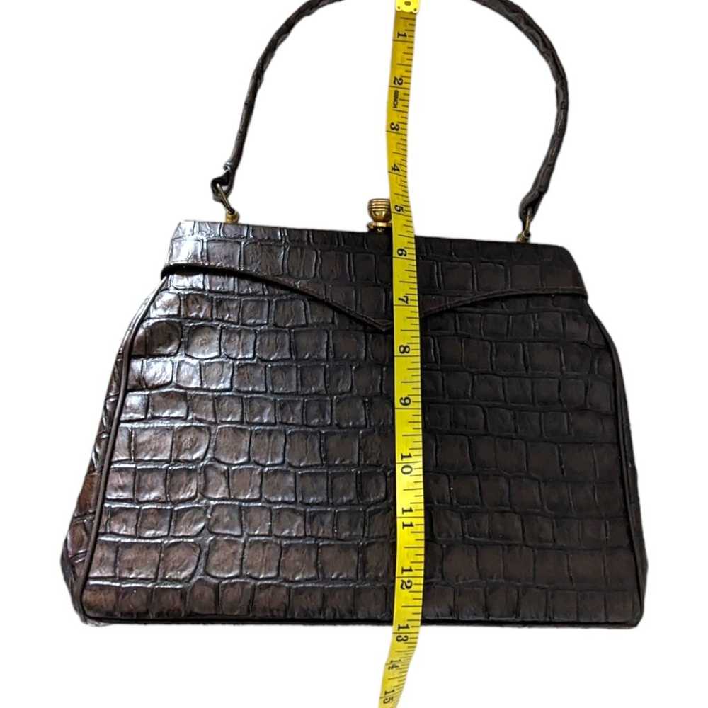 Vintage 60s Brown Faux Alligator Leather Handbag … - image 7