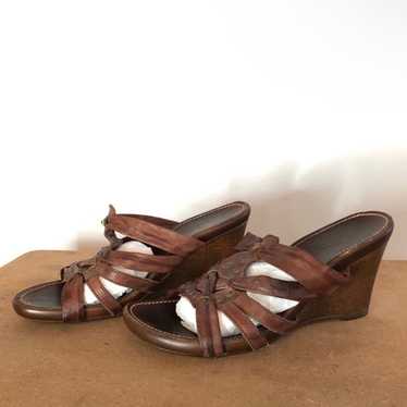 A. Giannetti Brown Leather 2.75” Wedge Sandals Siz