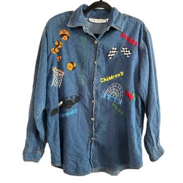 Vintage JANE ASHLEY Embroidered Denim Button Down 