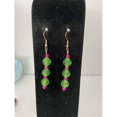 Upcycled vintage bright green and pink earrings h… - image 1