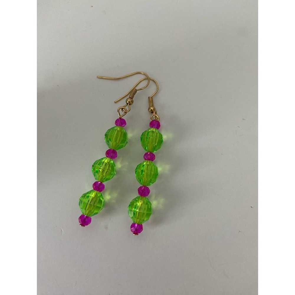 Upcycled vintage bright green and pink earrings h… - image 2